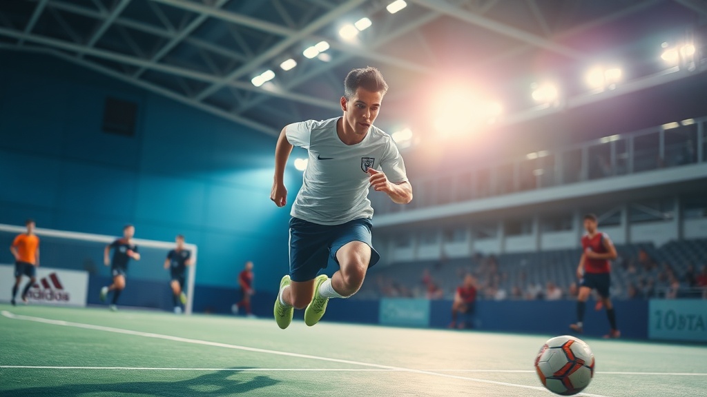 경기 중 급격한 공수 전환을 위해 전력 질주하는 풋살 선수의 역동적인 모습